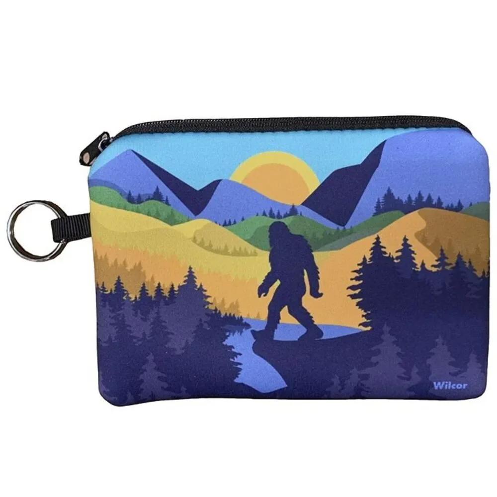 Bigfoot Scene Wallet Neoprene Travel Pouch Coin Purse 7x5 Camping Sasquatch yeti